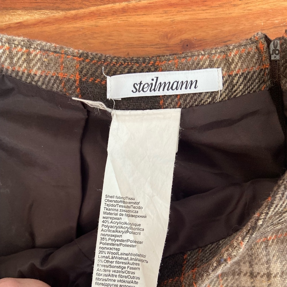 Steilmann Vintage Fall Plaid Wool Blend Brown Knee Length Tailored Skirt - Picture 6 of 6